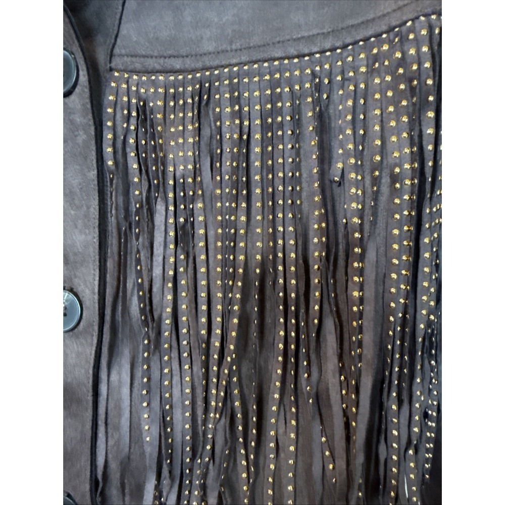 Melrose With Love Brown Faux Suede Gold Studded Fringe Jacket Western Festival S - Picture 2 of 7